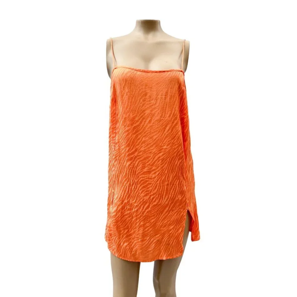 Motel Zebra Print Spaghetti Strap Side Slit Slip Dress Cantaloupe Orange Women S